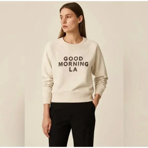 Nili Lotan Good Morning LA Pullover Sweatshirts Long Sleeve Cream Size M NWOT - Picture 1 of 8